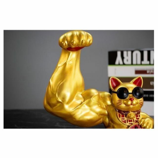 招き猫　猫力士　モレックス　千万両　筋肉猫　ゴールド　フィギュア　アートトイ BIG32cm ムキムキゴールド マッスル『千両』 招き猫可愛い置物 筋肉