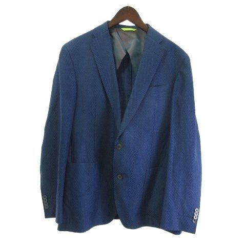 【中古】ミラショーン mila schon 美品 テーラードジャケット 総柄 シェブロン ウール リネン ネイビー 紺 48C メンズ ミラショーン mila schon 美品 テーラードジャケット 総柄 シェブロン