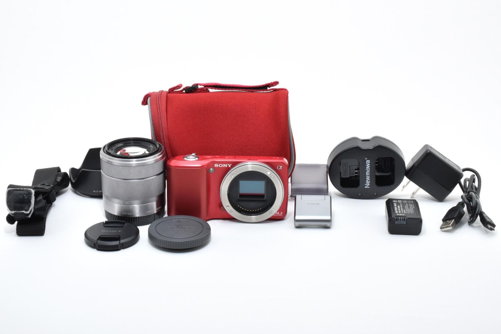 機種 SONY ソニー NEX-3 レッド 赤 18-55 mm レンズセット のミラーレス