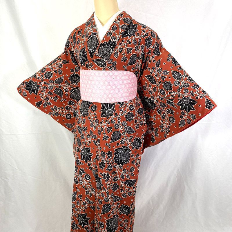512af8△アンティーク着物 花唐草 レトロモダン 大正ロマン 昭和レトロ