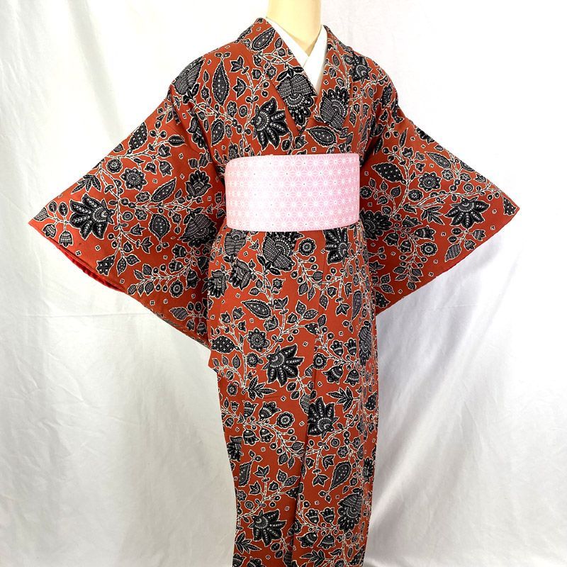512af8△アンティーク着物 花唐草 レトロモダン 大正ロマン 昭和レトロ