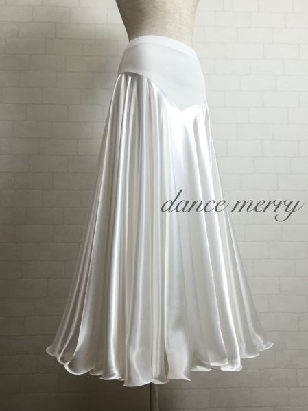 新品 フレアー最大 サテン パソドブレ スカート 社交ダンス 白 パソ
