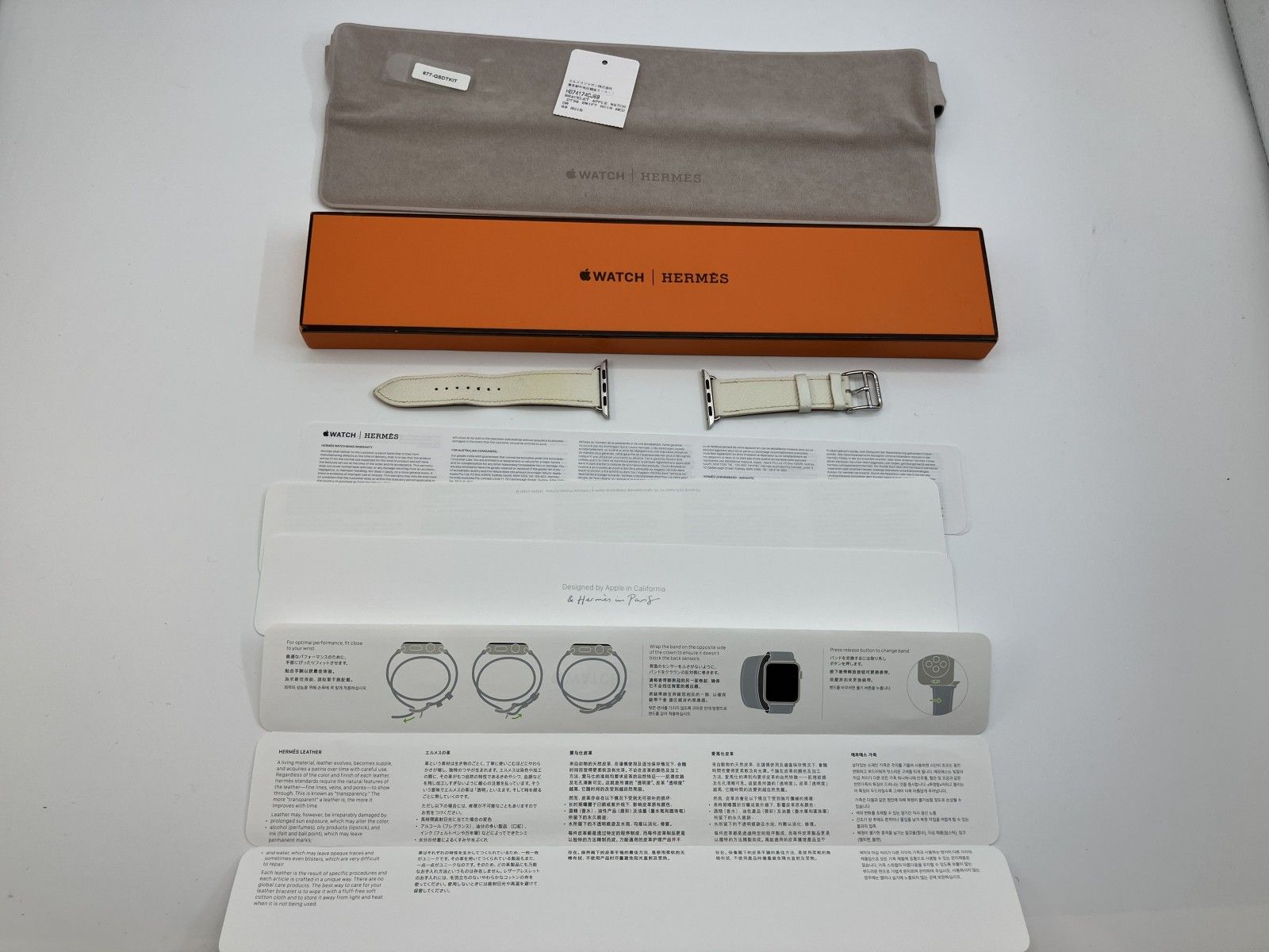 正規 HERMES Apple Watch バンド 38 mm 40 41 互換 レザー ストラップ 白系 オフホワイト 箱 ポーチ 取説