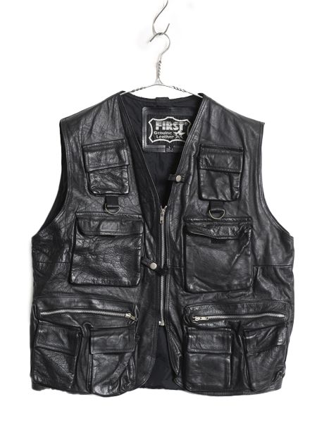 90s パキスタン製 FIRST 本革 レザー ベスト メンズ L / オールド