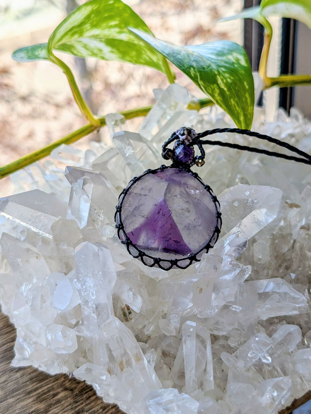 アメジスト マクラメ編みネックレス