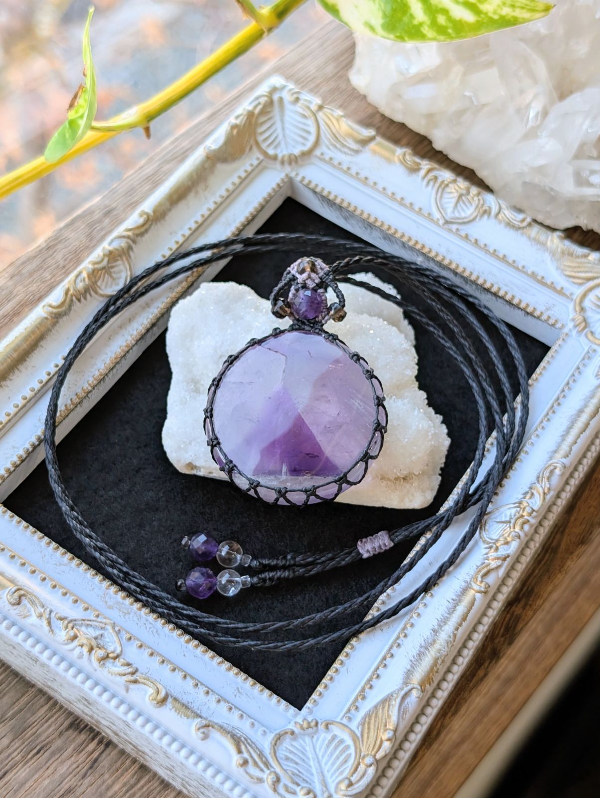 シェブロンアメジスト アメジスト マクラメ編みネックレス 487 天然石ネックレス