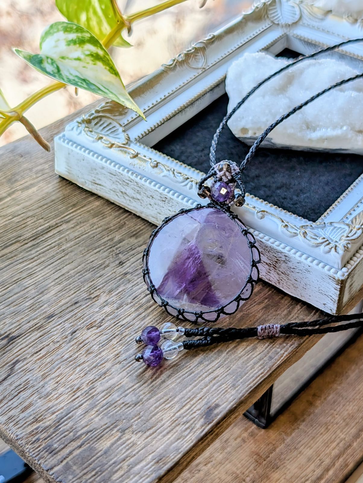 シェブロンアメジスト アメジスト マクラメ編みネックレス 487 天然石ネックレス