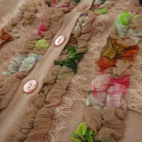 ブルマリン Blumarine カーディガン 38 M ピンク フリル 花柄