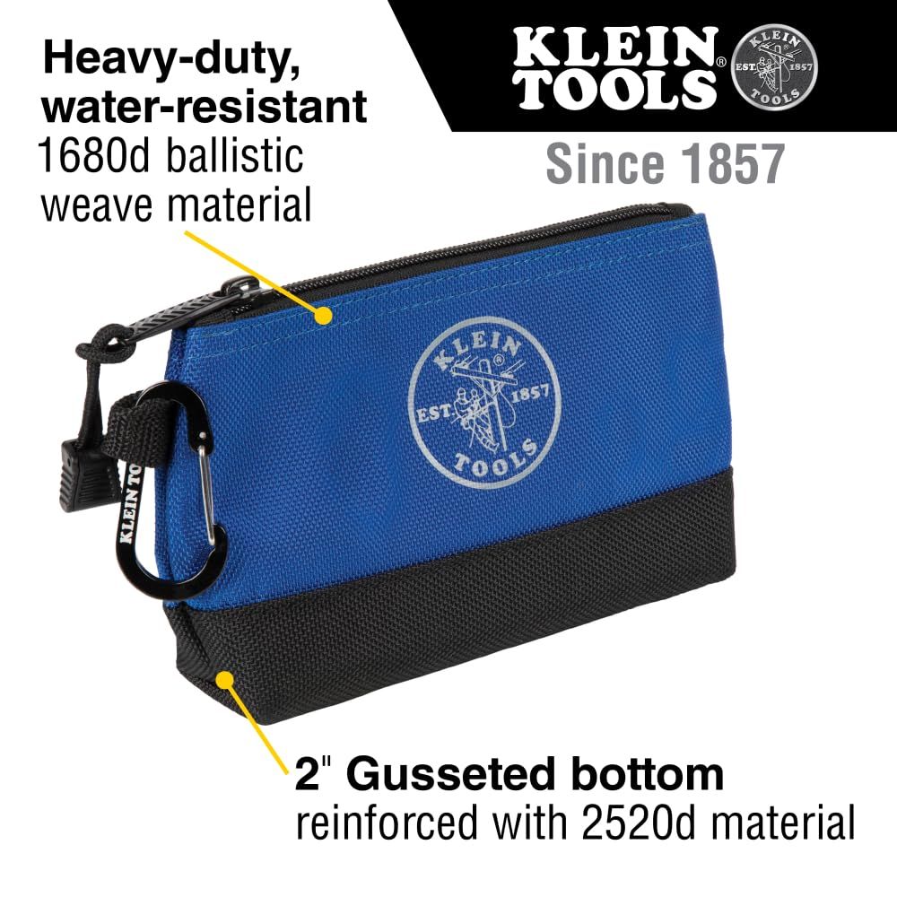 Klein Tools 55559 スタンドアップジッパーバッグ ツールポーチ カラビナ付き 7インチ ブルー 14インチ グレー ユーティリティバッグ 補強ボトム付き 2パック 