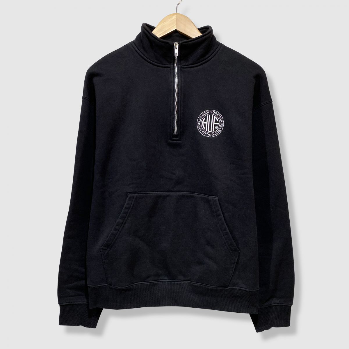 HUF ハフ ハーフジップ スウェット メンズ M ブラック 114910 ※中古 