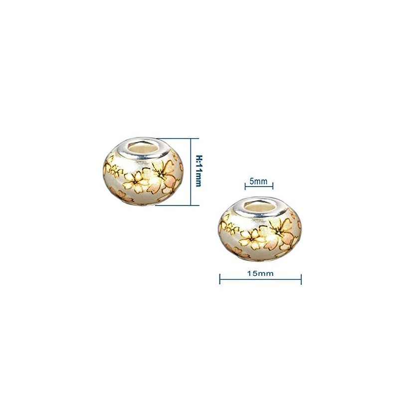 AIPRIDY 50 Pcs 15 x 11 mm Murano大穴銀黄銅芯ガラスビーズヨーロッパ