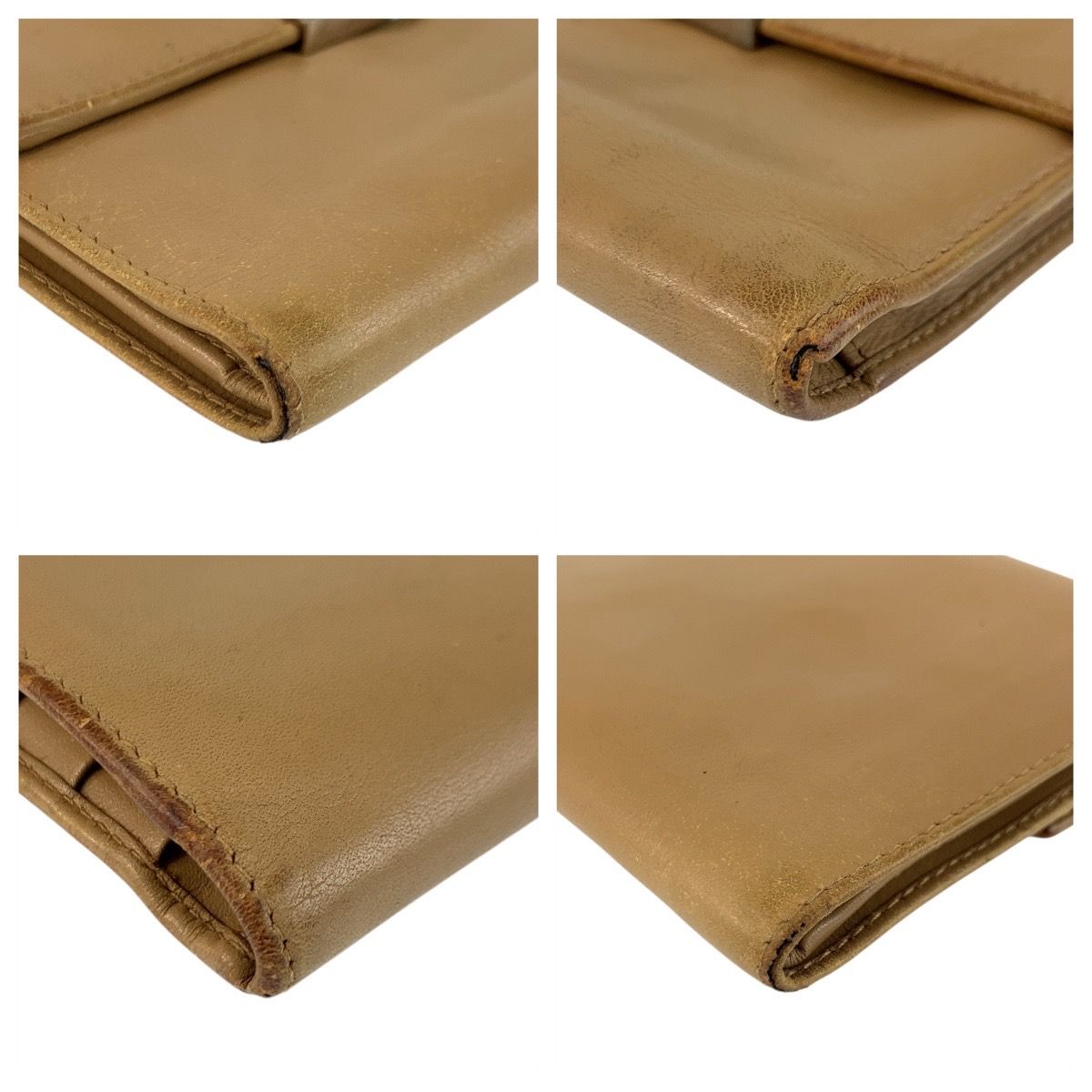 鑑定済み【 美品 】プラダ ケース ベージュ ゴールド金具 レザー 財布 PRADA プラダ ベージュ シルバー金具 レザー 折財布 コンパクト