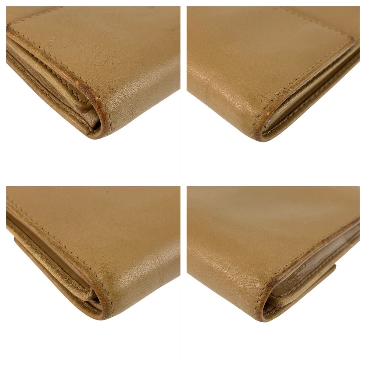 プラダ　財布　ベージュ　正規品　折り財布 PRADA プラダ ベージュ シルバー金具 レザー 折財布 コンパクト