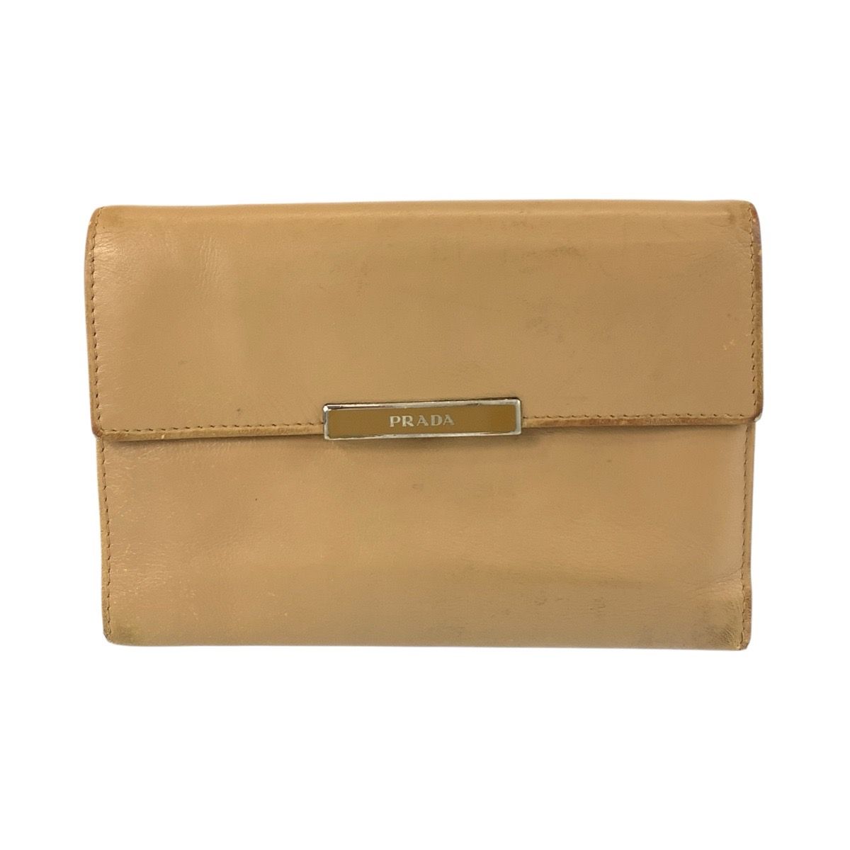 プラダ　財布　ベージュ　正規品　折り財布 PRADA プラダ ベージュ シルバー金具 レザー 折財布 コンパクト