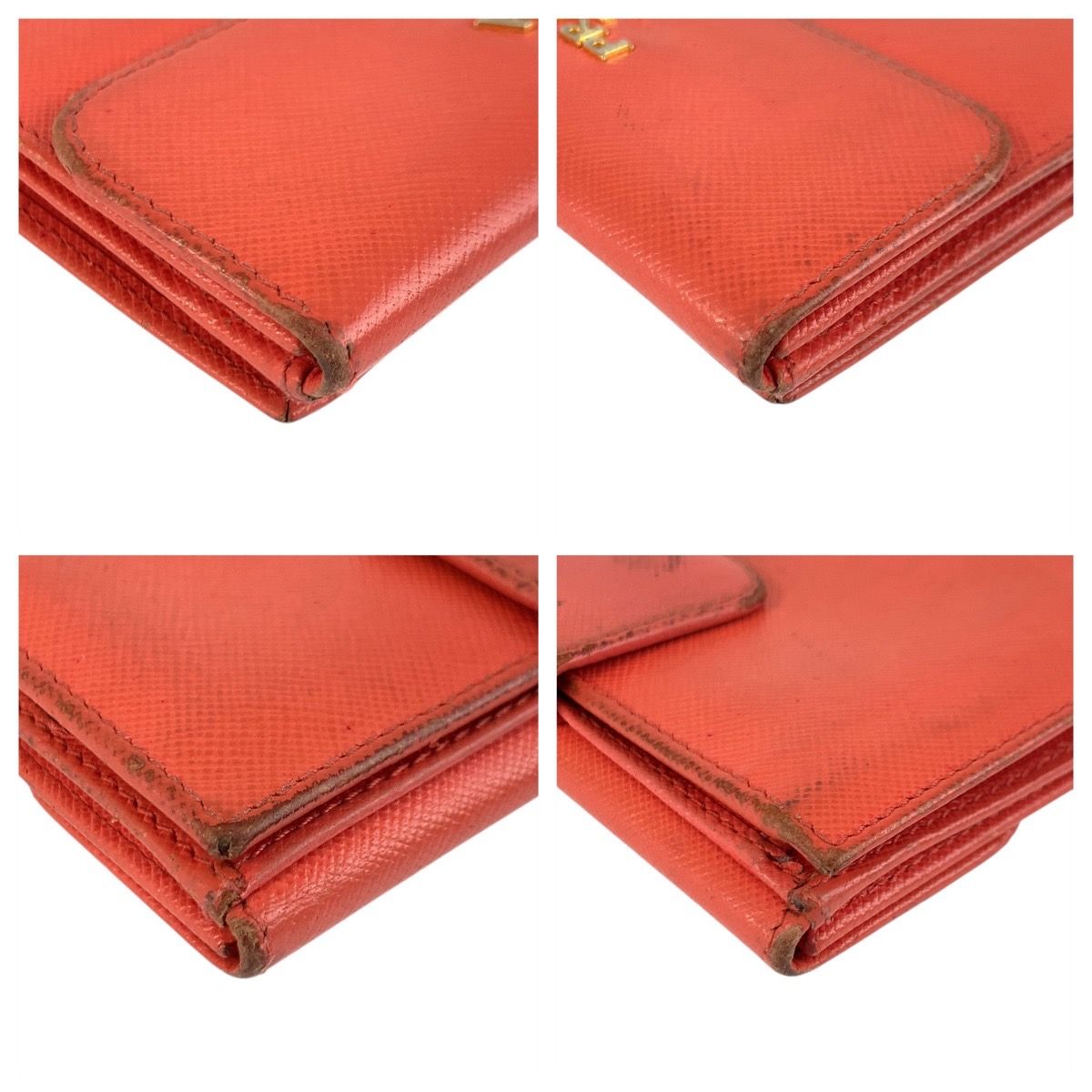 PRADA プラダ ロゴ オレンジ ゴールド金具 レザー 折財布 コンパクト