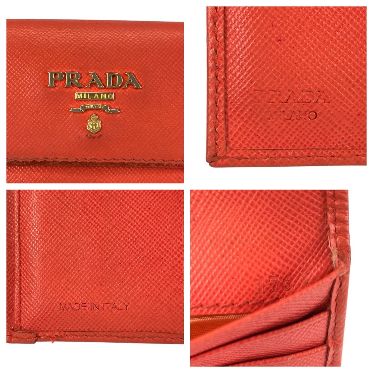 PRADA プラダ ロゴ オレンジ ゴールド金具 レザー 折財布 コンパクト