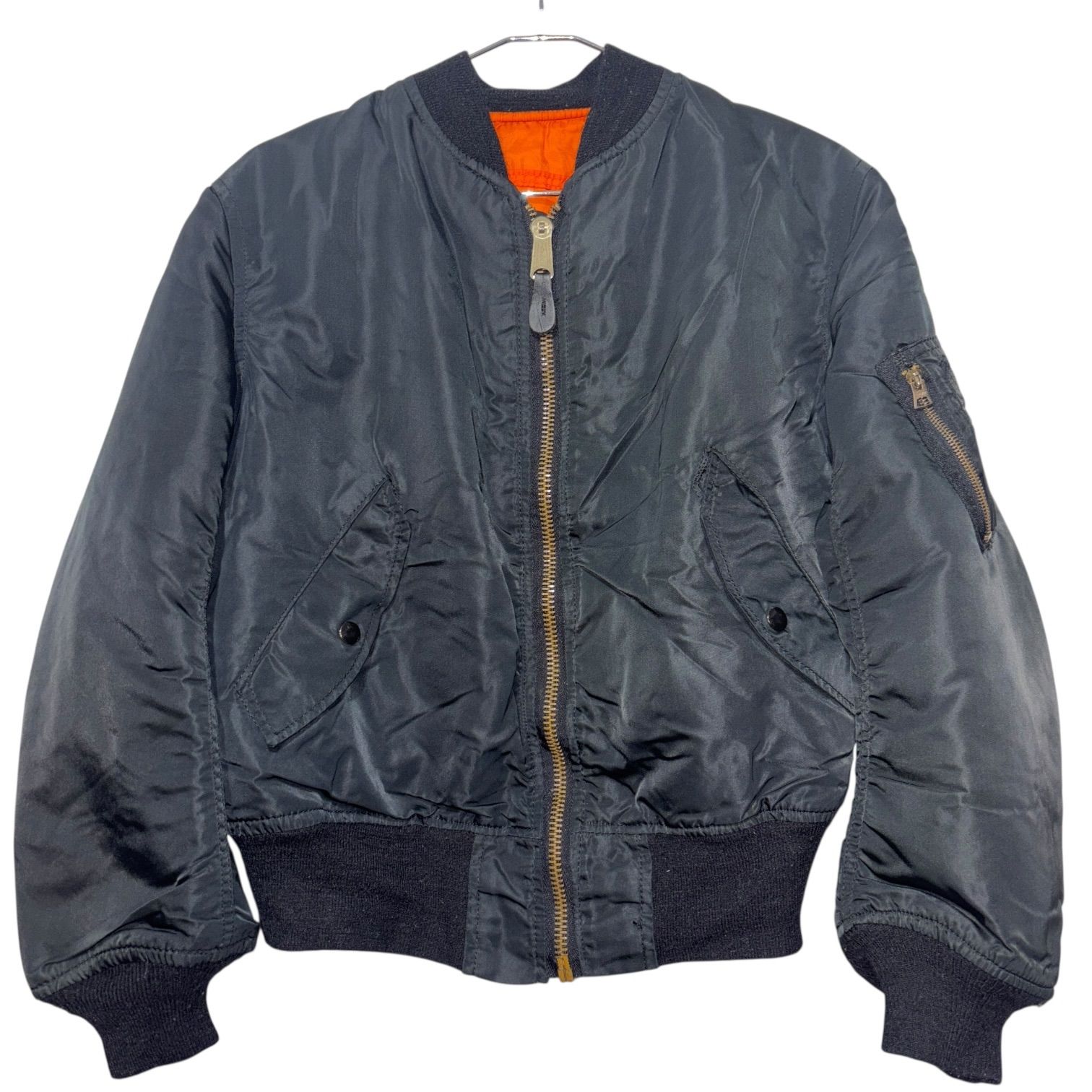 80s USA製 ALPHA MA-1 REVERSIBLE JKT S ブラック オレンジ アルファ