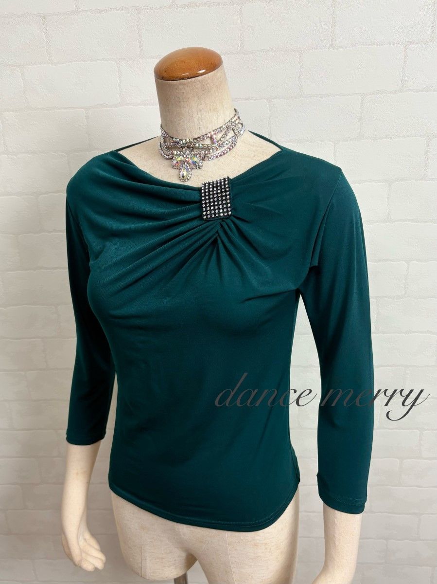 Lサイズ 社交ダンス 緑 グリーン トップス シンプル レッスン ワルツ ラテン 2037