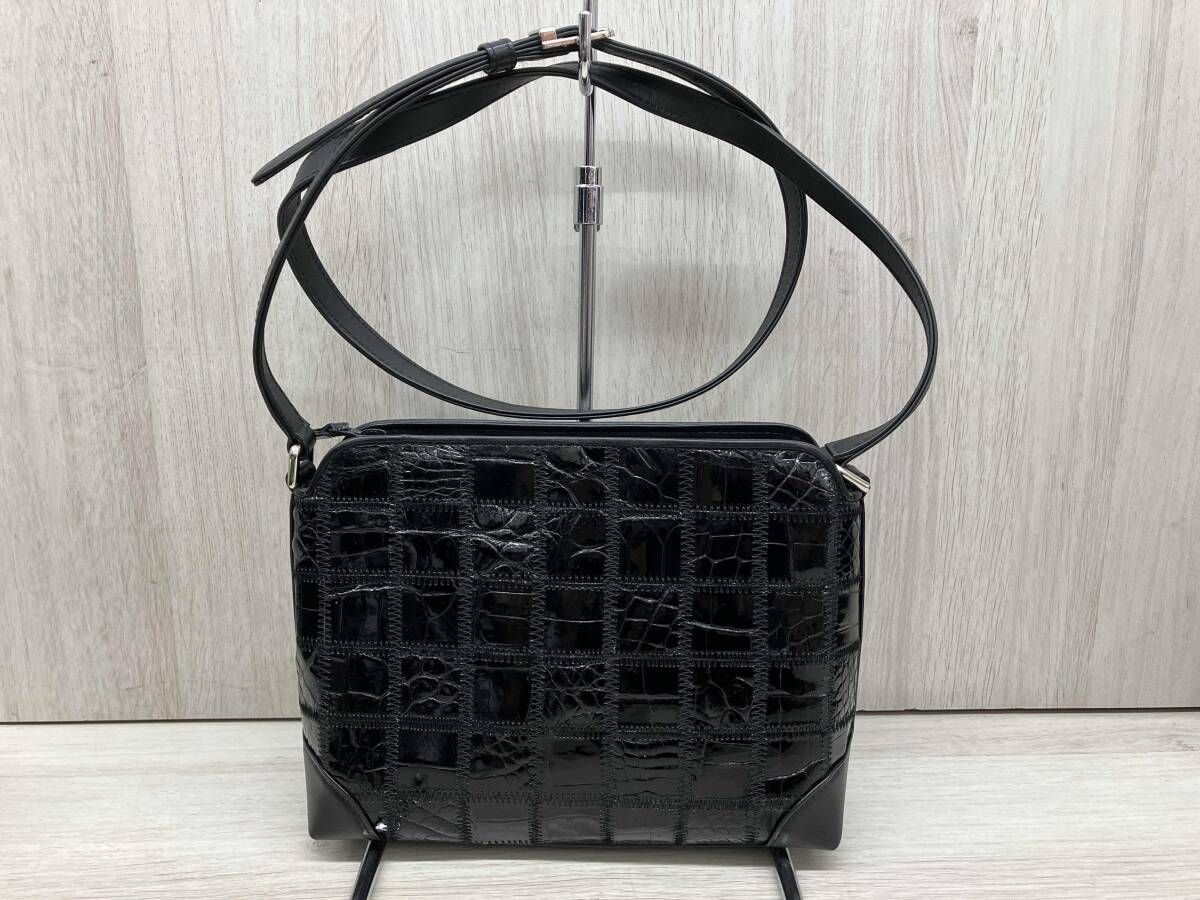 JRA ショルダーバッグ シャイニングクロコ パッチワーク ブラック