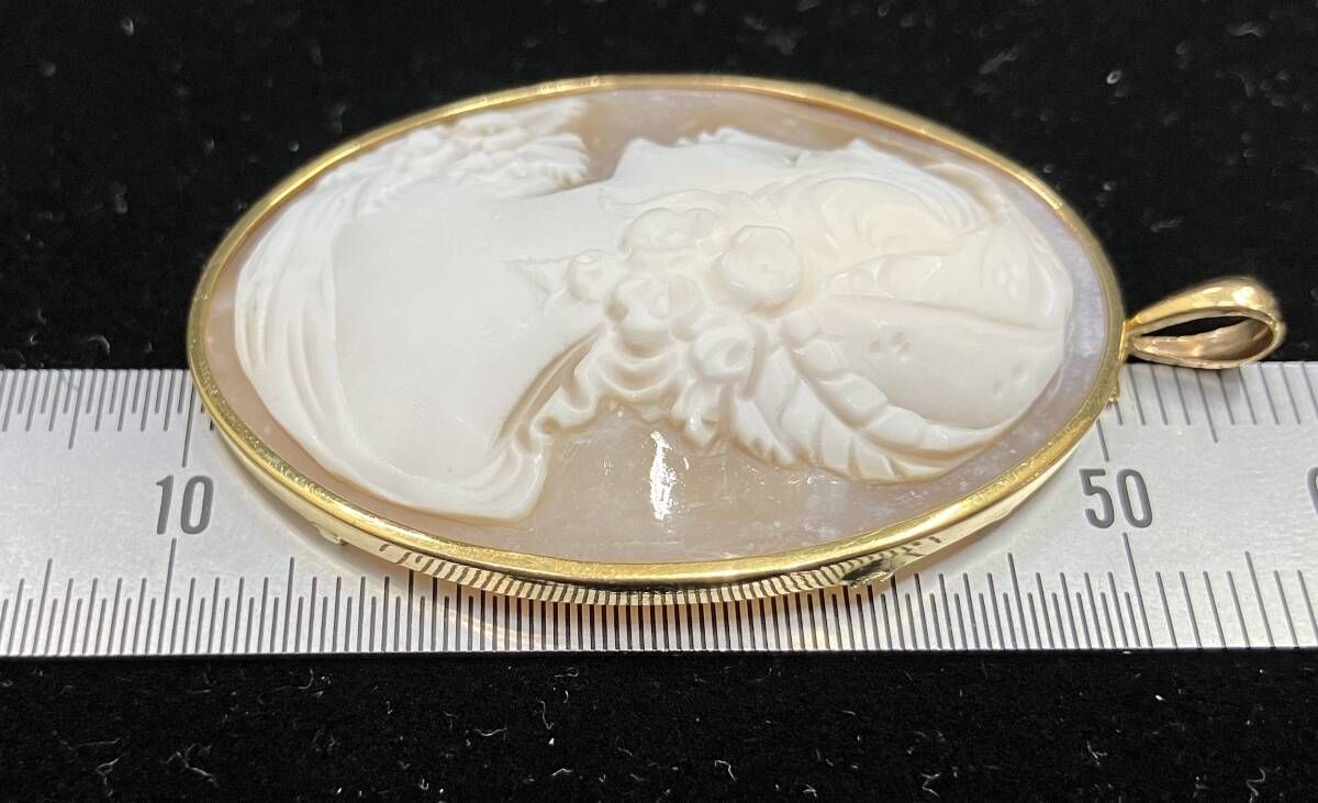 K18 天然シェル カメオ 9.60g トップ ペンダントトップ 貴金属 貴石 宝