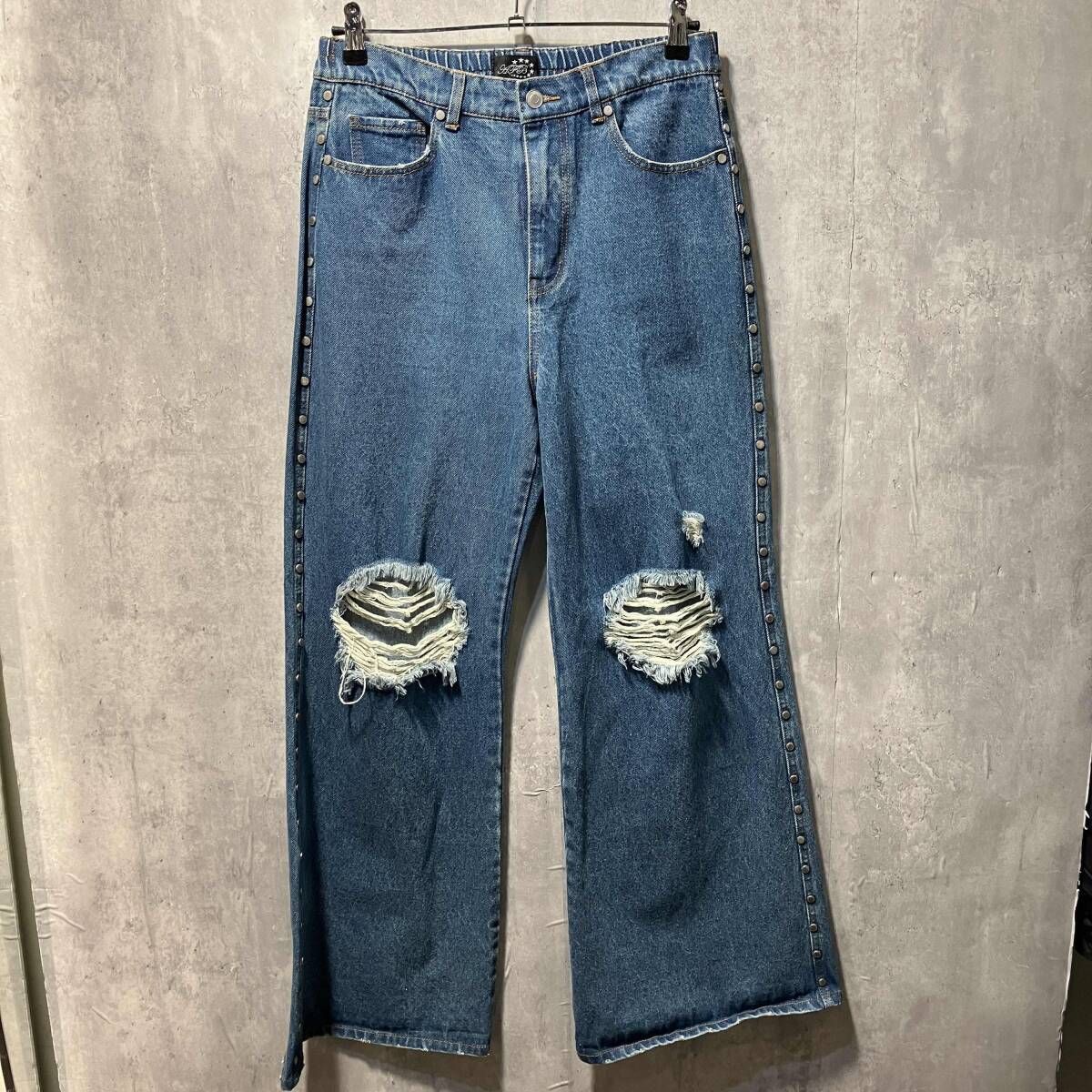 AFB STUDS DAMAGED BAGGY PANTS サイズ L インディゴブルー