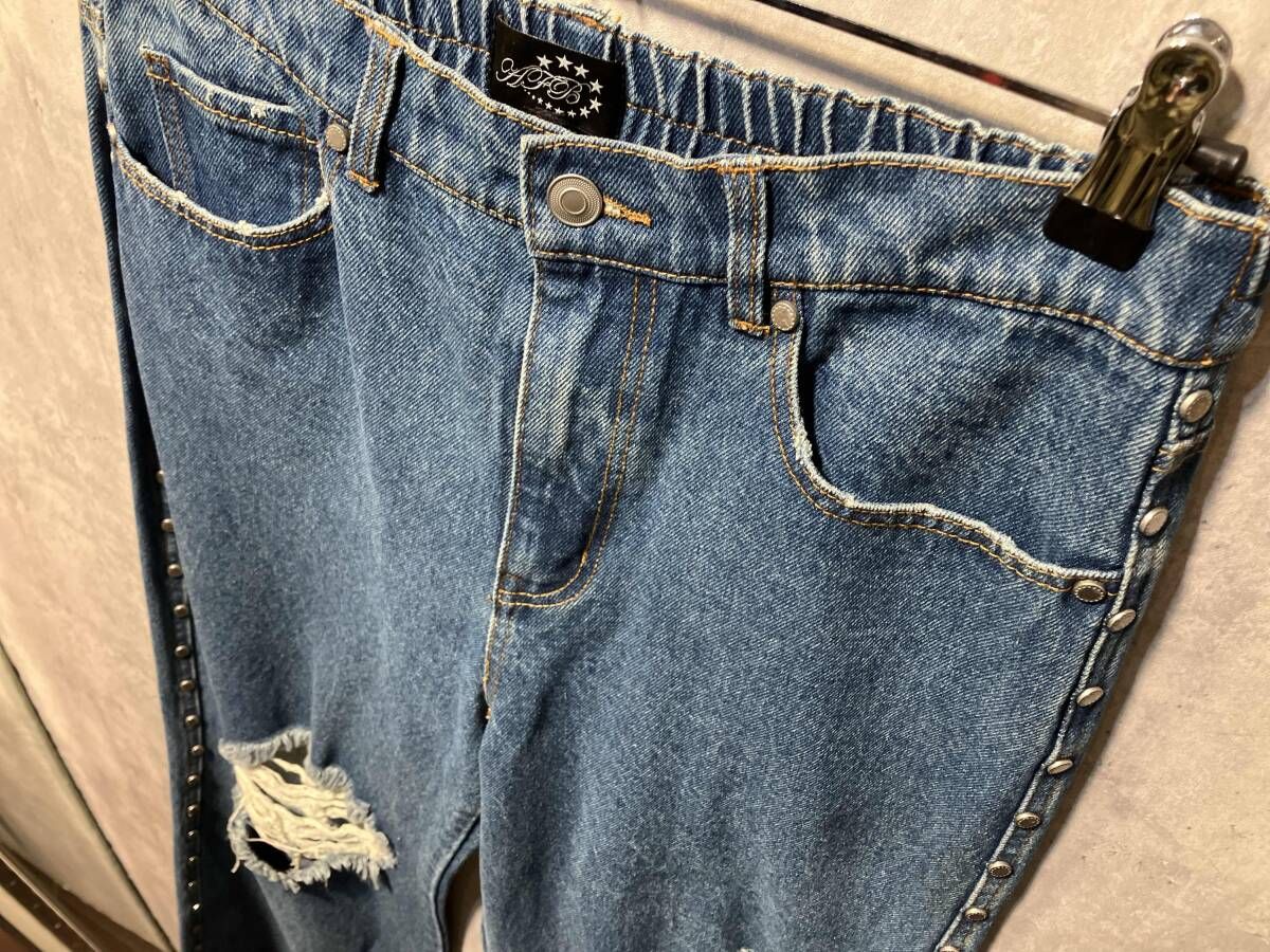 AFB STUDS DAMAGED BAGGY PANTS サイズ L インディゴブルー