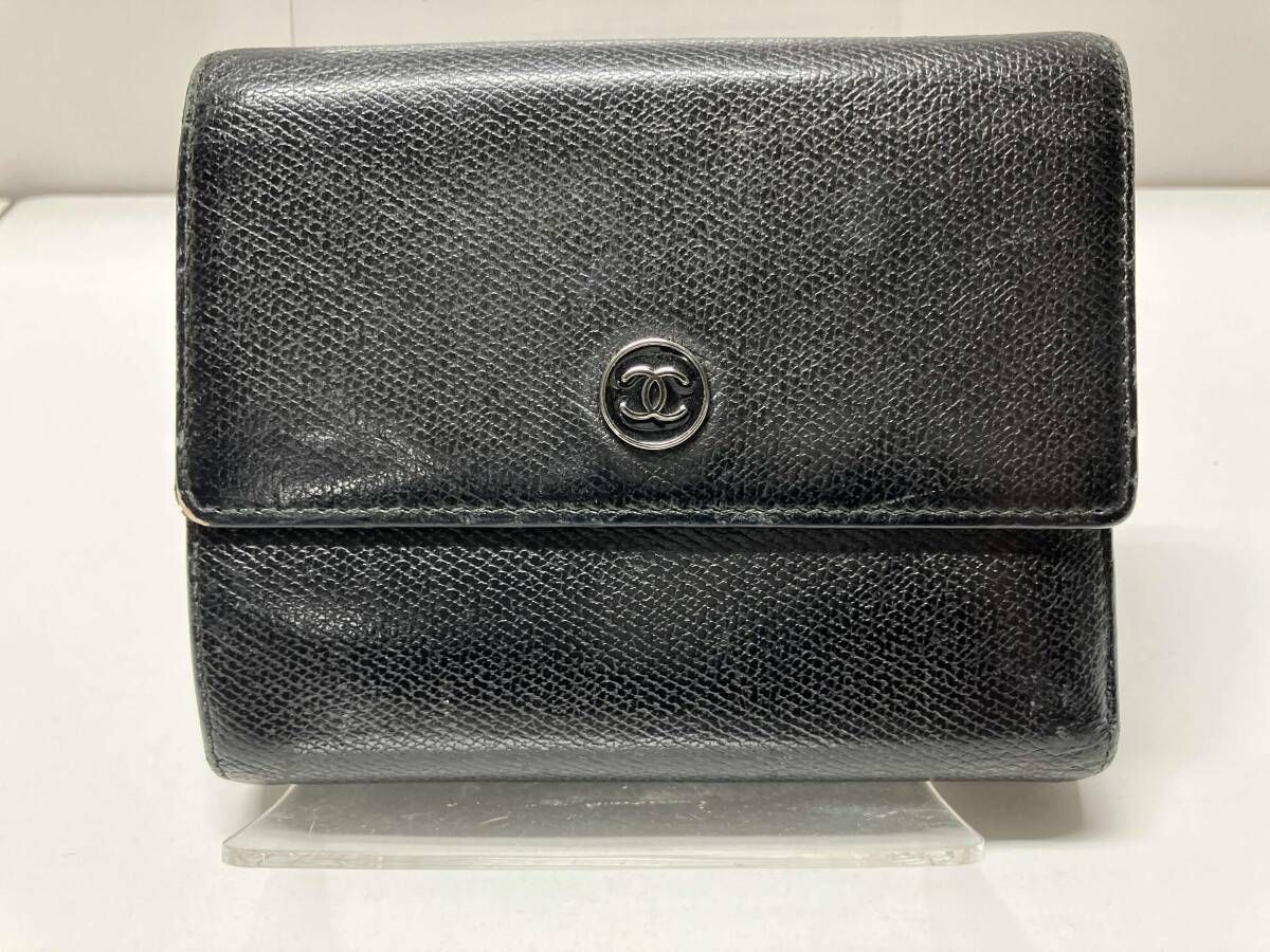 CHANEL ココボタン 二つ折フラップ財布 ブラック コンパクトウォレット シャネル