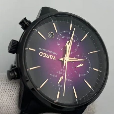 □ SEIKO WIRED クロノグラフ ブラック メタルベルト パープル文字盤
