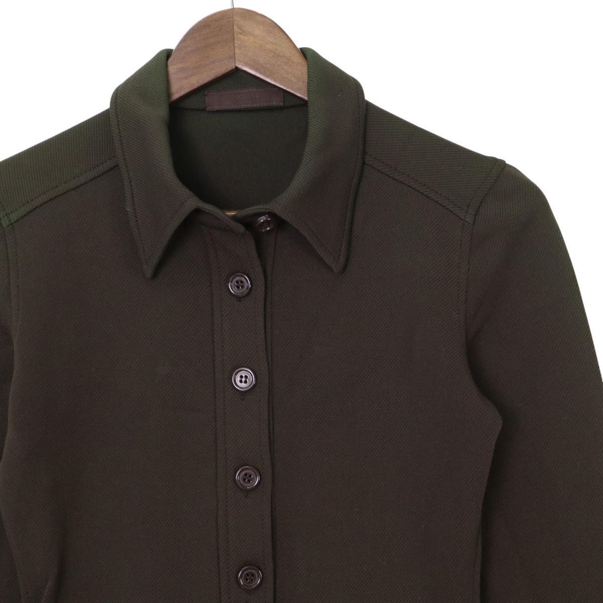 PRADA プラダ トレンチ風ワンピース 40 シャツワンピース ロゴベルト Aライン 長袖 ラバーストレッチ