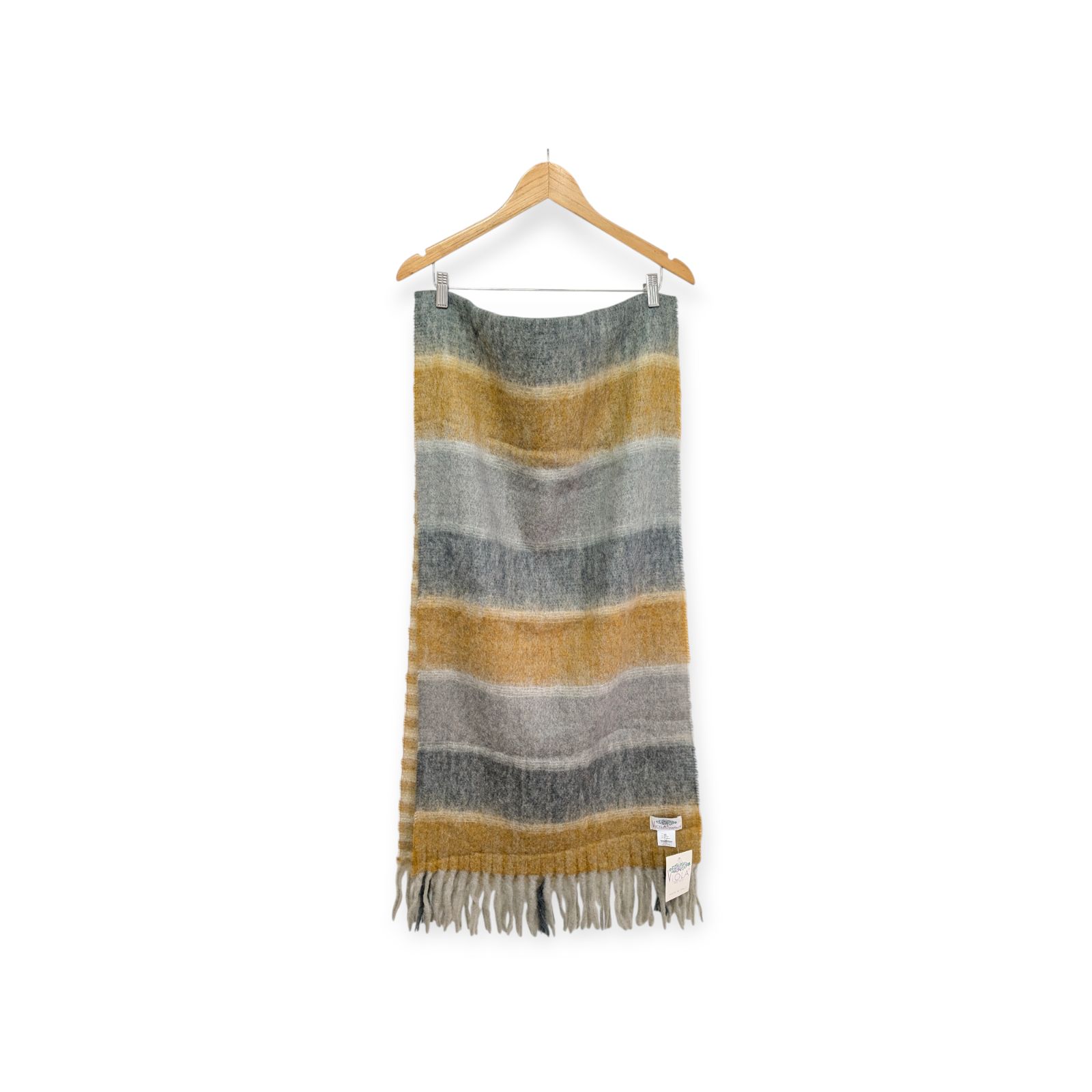 イタリア製 インポート VIOLA FIRENZE UNITED ARROWS ユナイテッドアローズ イエロー×グレー 大判ストール モヘヤ風ストール ウールマフラー ボリュームストール Wストライプ