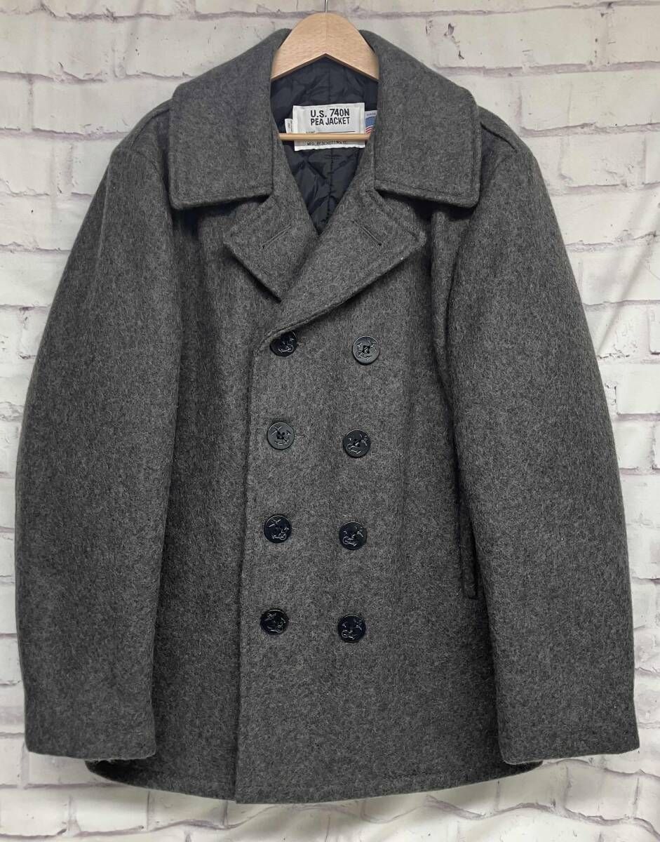 SCHOTT ショット 740US PEACOAT ピーコート 8ボタン グレー 米国製 ウール ナイロン 裏地キルティング ミリタリー メンズ 冬