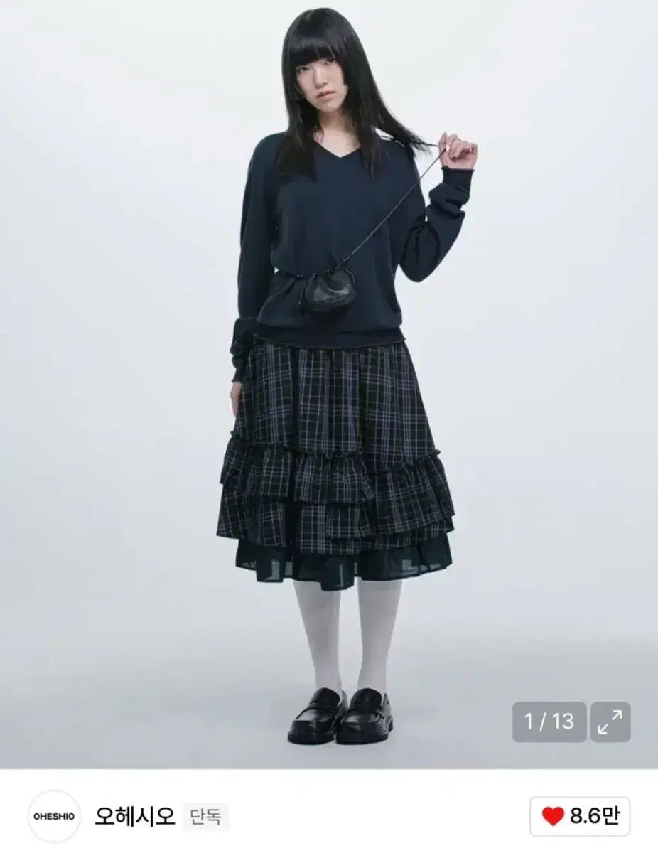 オヘシオ CHECK フリル ミディ スカート