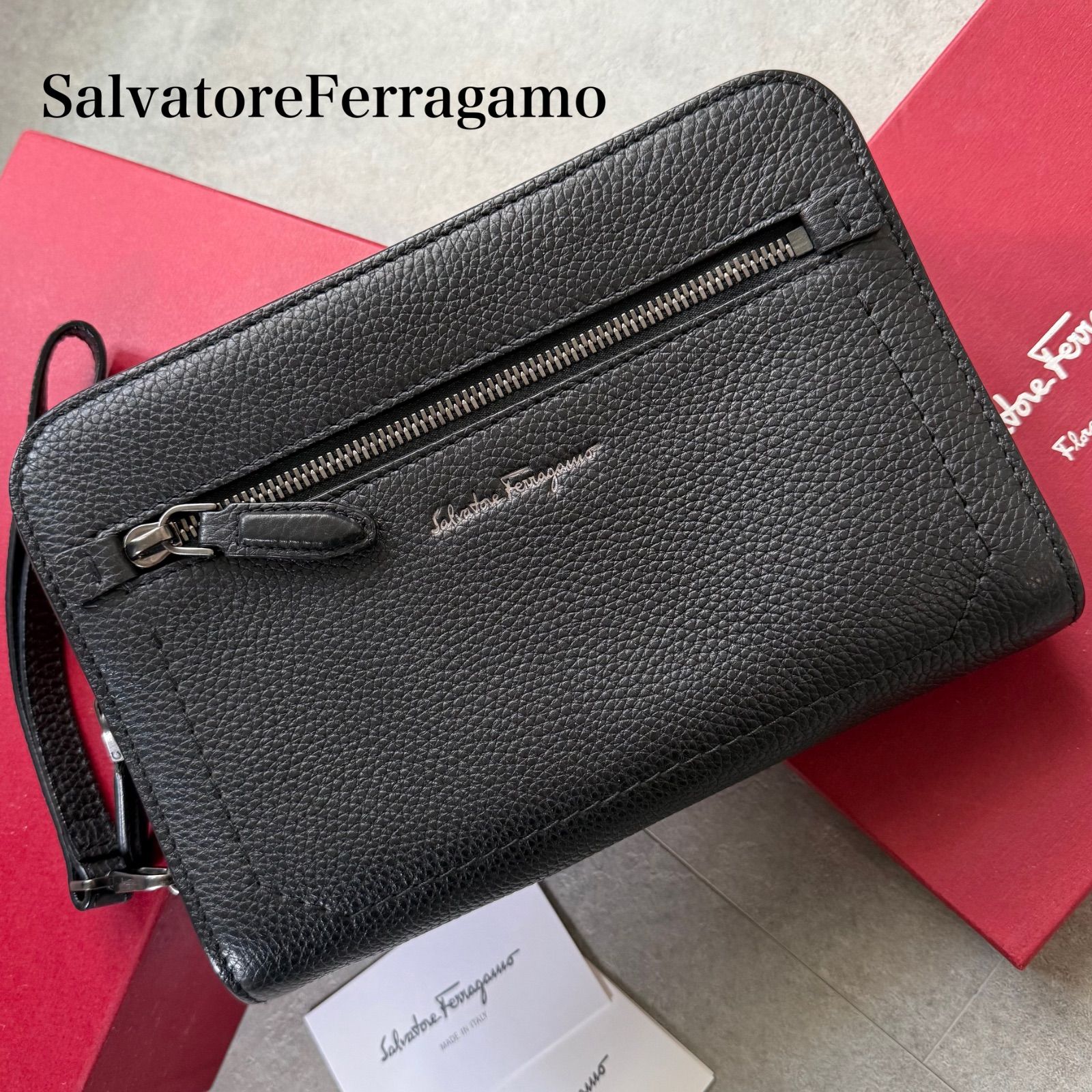 【激レア品】サルヴァトーレフェラガモ 2way ボストンバッグ ロゴ 総柄 黒 未使用級 SalvatoreFerragamo サルヴァトーレフェラガモ ロゴ レザー