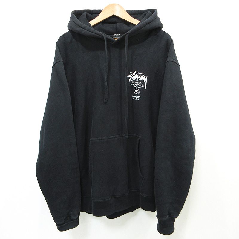 STUSSY | ステューシー 長袖プルオーバーパーカー ワールドツアー ブラック サイズ L 103