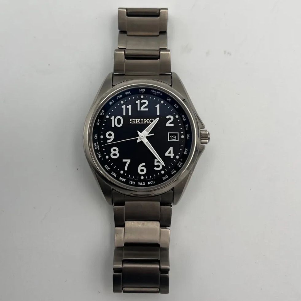 SEIKO セイコー 電波ソーラー チタン メンズ腕時計 ブラック文字盤 7 B 76