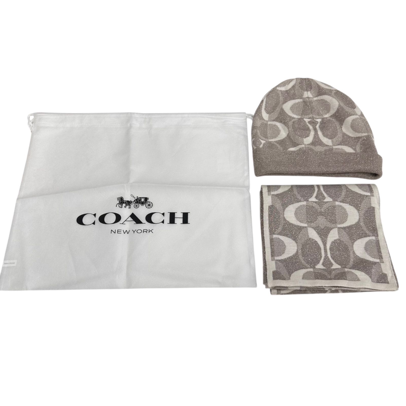 COACH コーチ シグネチャー メタリック ビーニー＆マフラー