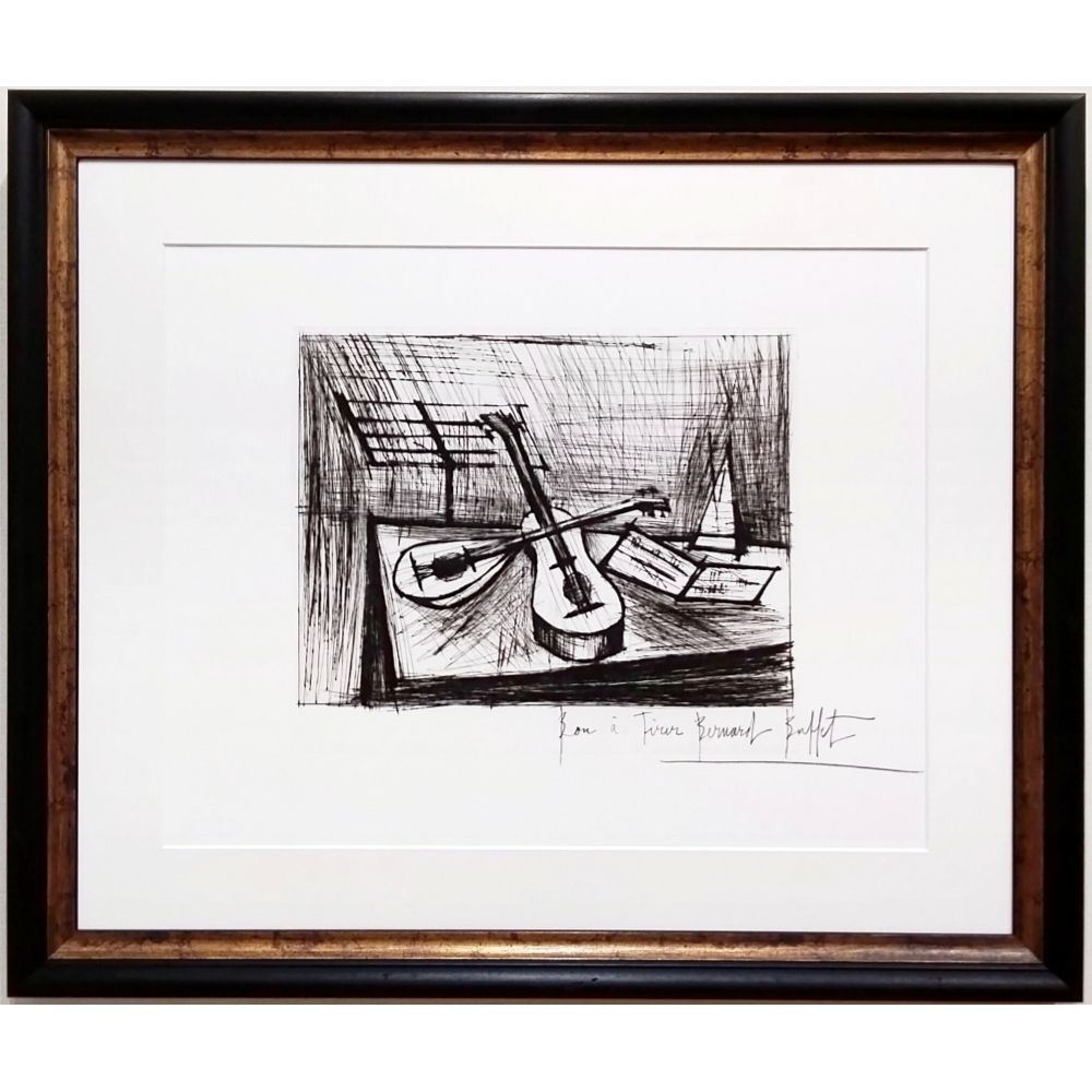 ベルナール・ビュッフェ 楽器のある静物 1979年 ドライポイント 銅版画