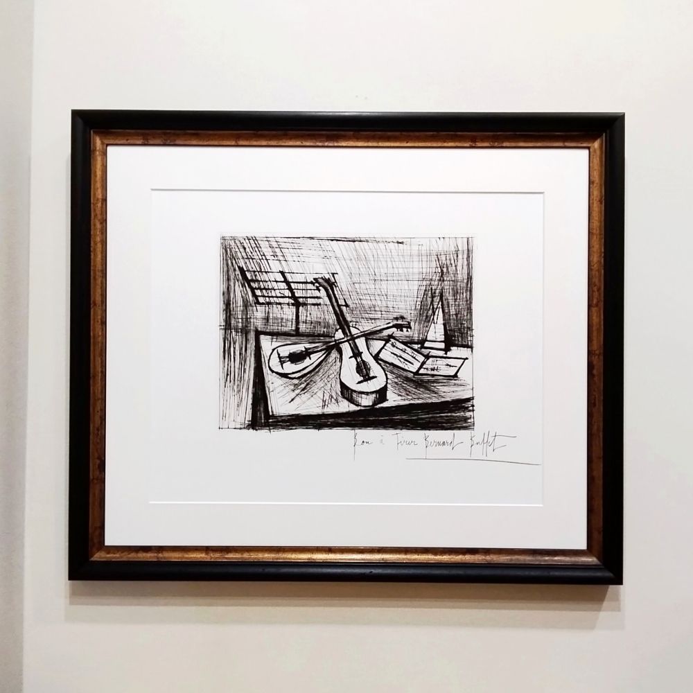 ベルナール・ビュッフェ 楽器のある静物 1979年 ドライポイント 銅版画