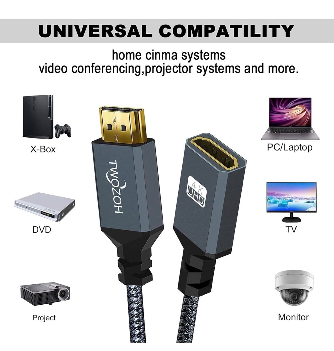 Twozoh 8K HDMI 延長ケーブル ナイロン編み Twozoh 8K HDMI 延長