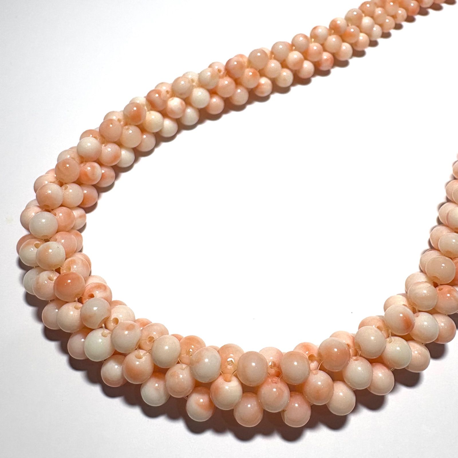 華やか天然桃珊瑚 編み込みネックレス 51cm 華やか天然桃珊瑚 編み込みネックレス 51cm 華やか天然桃珊瑚 編み込み