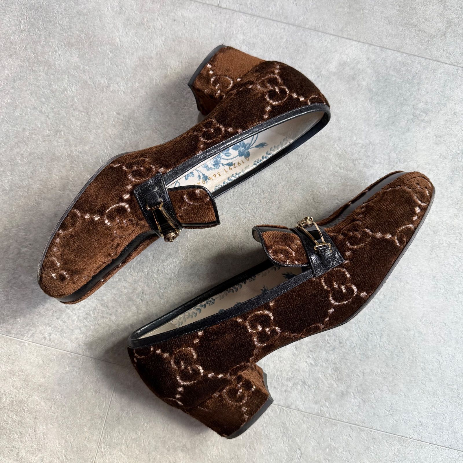 ■ 46693★年 グッチ パンプス ピンヒール GG柄 ベロア □ 46693☆年 グッチ パンプス ピンヒール GG柄 ベロア