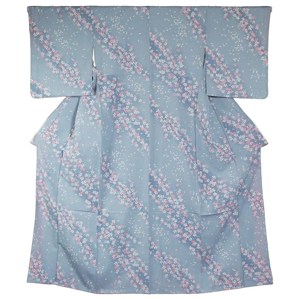 小紋 未使用品 桜模様 化繊 Sサイズ 洗える着物 【中古 小紋 着物