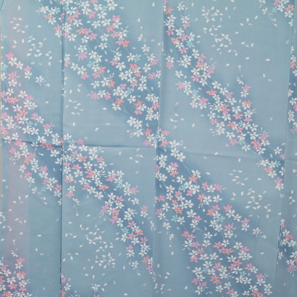 小紋 未使用品 桜模様 化繊 Sサイズ 洗える着物 【中古 小紋 着物