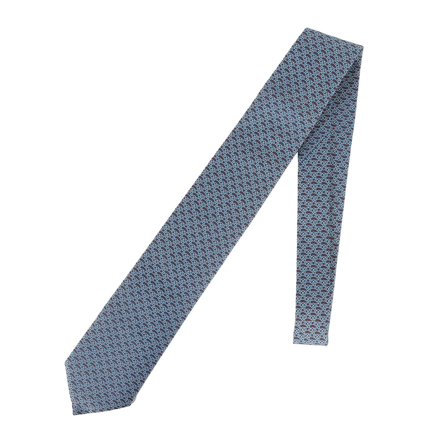 HERMES エルメス ネクタイ Hロゴ アーチジャガード刺繍 総柄 シルク ネイビー ブルー フランス製 ブランド ファッション アイテム メンズ