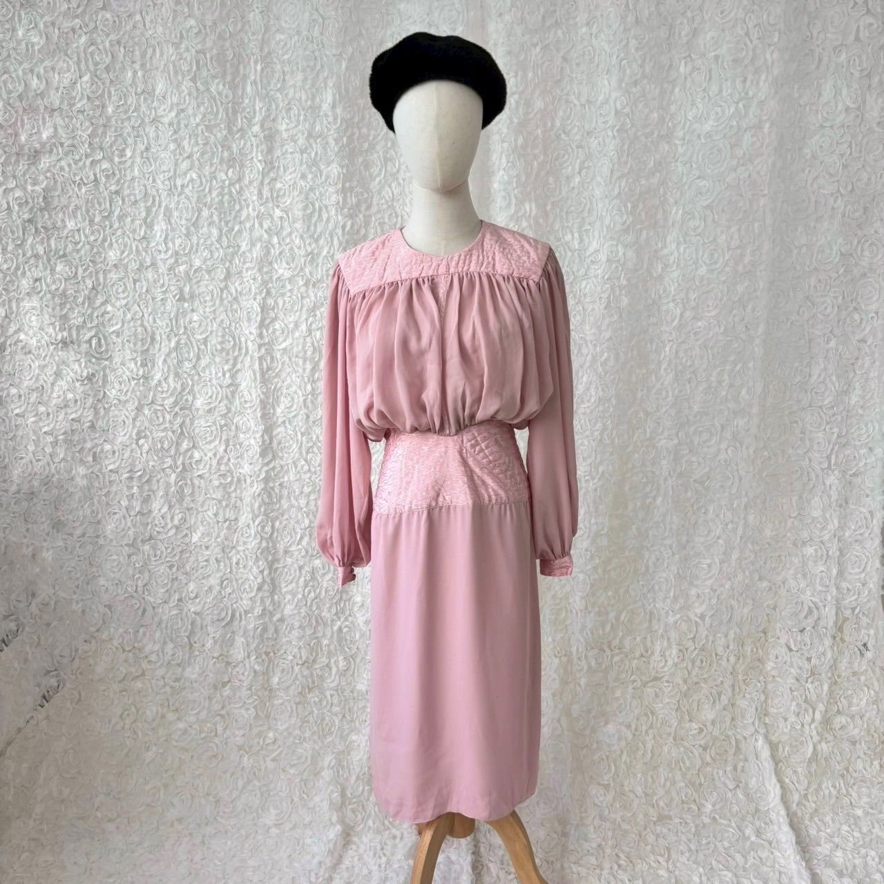USA製 ヴィンテージ シルク100% ピンク シフォン ロングワンピース