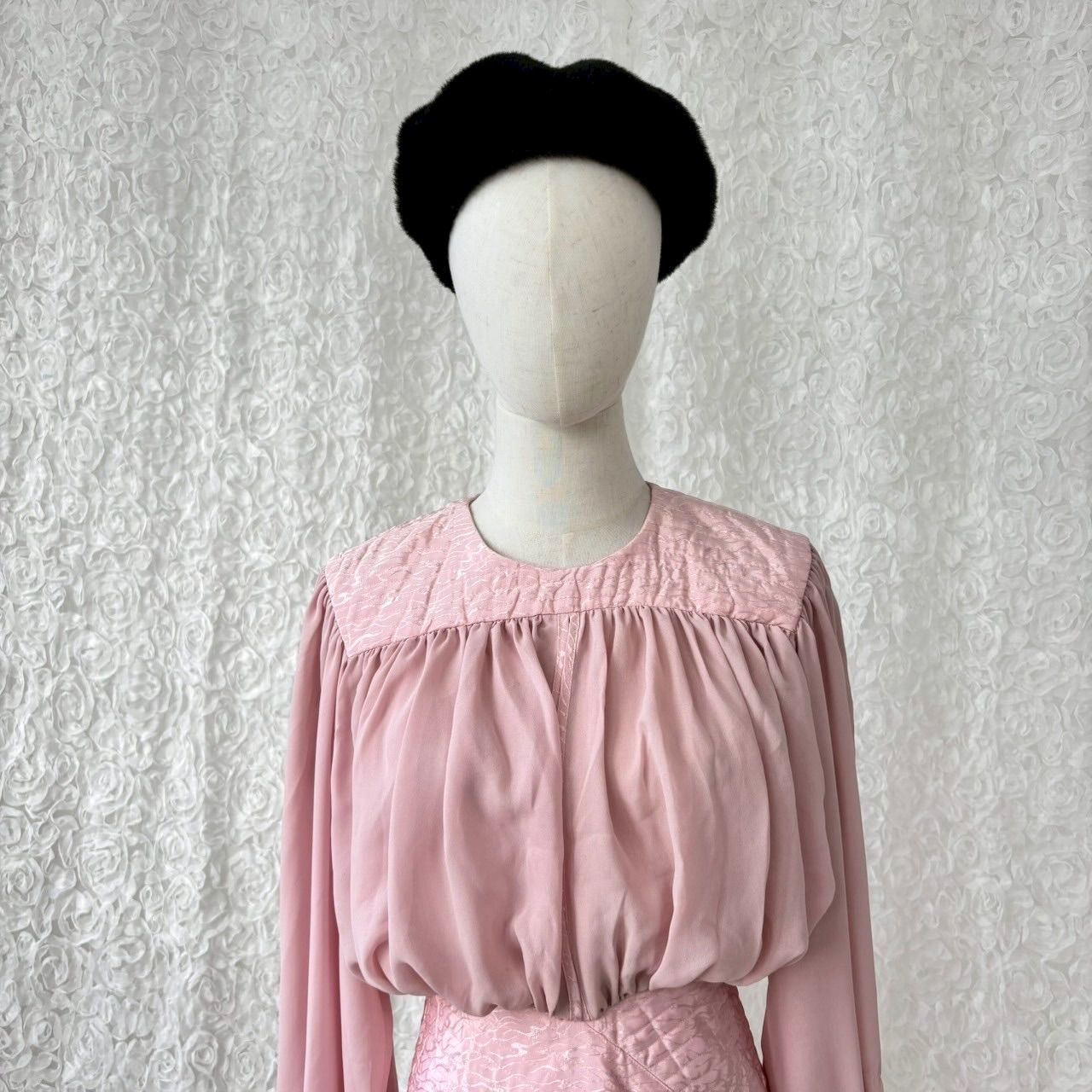 USA製 ヴィンテージ シルク100% ピンク シフォン ロングワンピース