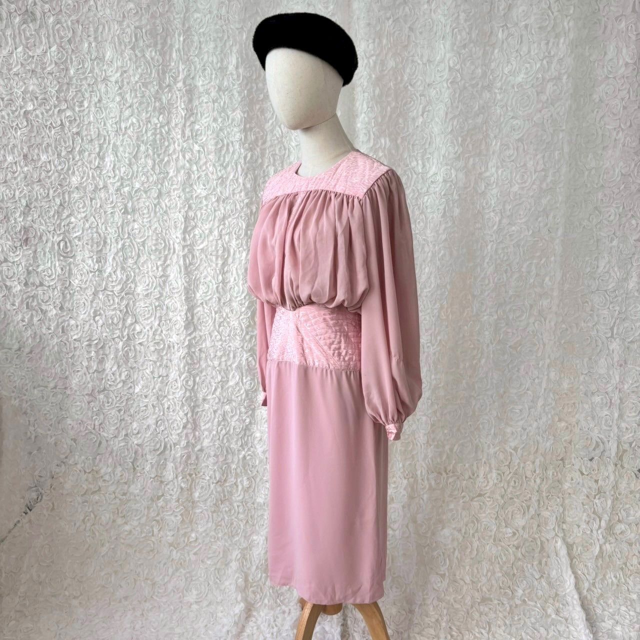 USA製 ヴィンテージ シルク100% ピンク シフォン ロングワンピース