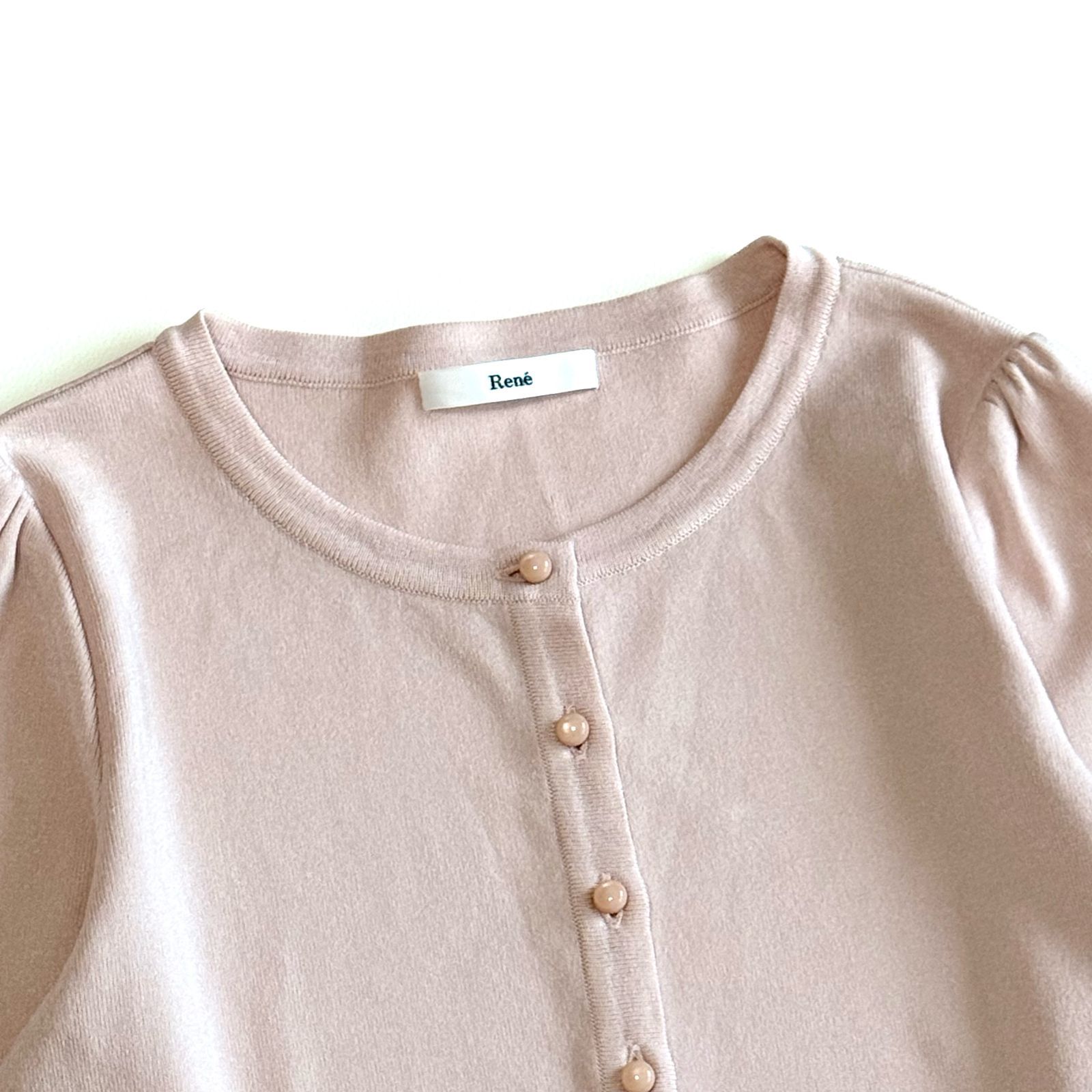 Rene ルネ 刺繍入り カーディガン ピンク系 ショート丈 クルーネック