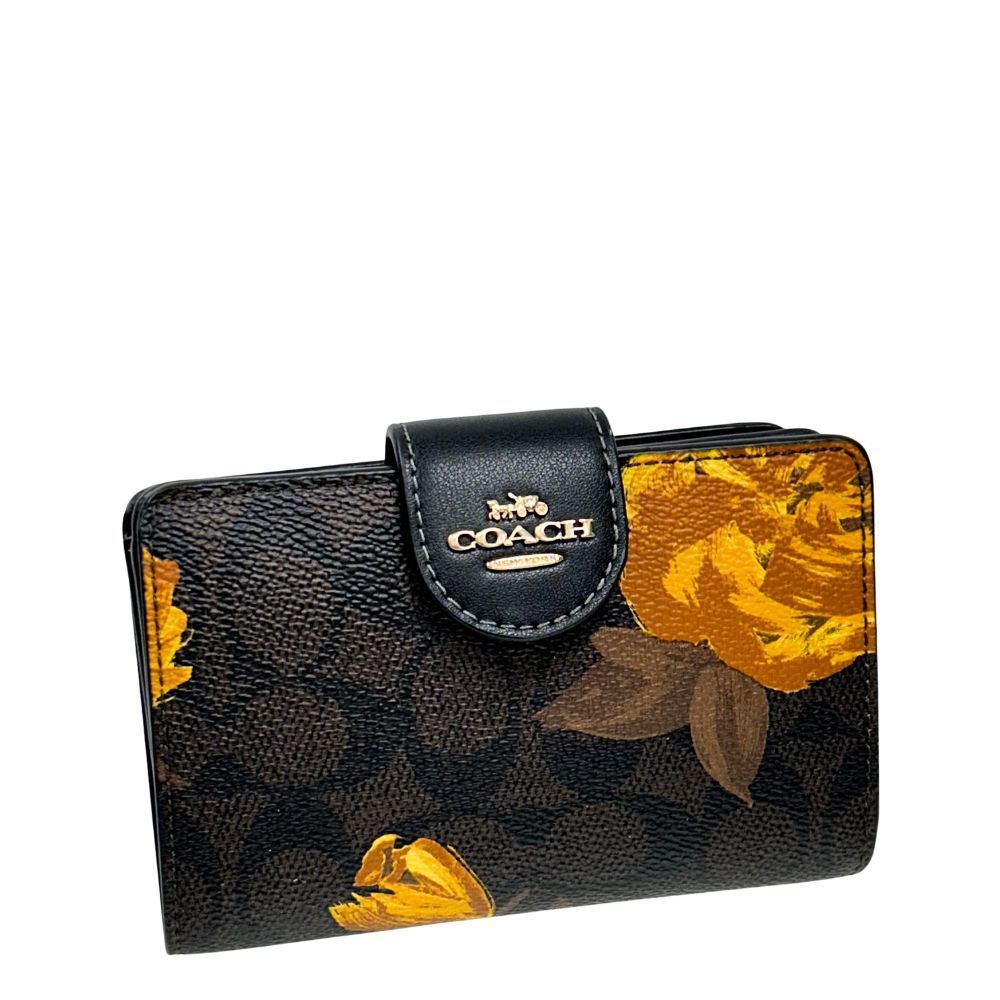 コーチ 財布 レディース COACH 折り財布 フローラル プリント ミディアム コーナー ジップ ウォレット CCL69 IMYF0 ウォルナット×ブラック コーチ 財布 レディース COACH 折り財布 フローラル プリント