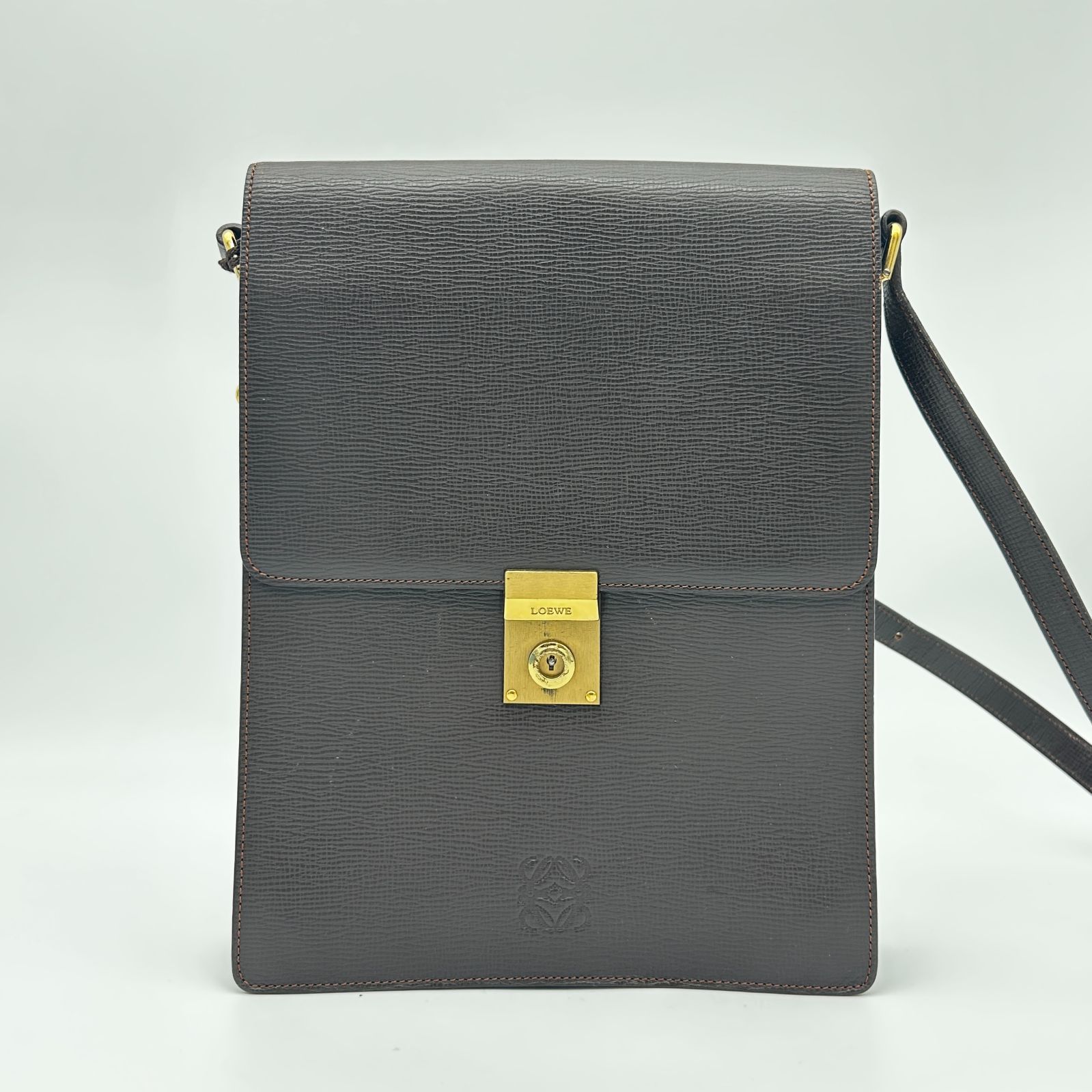 LOEWE ロエベ 書類カバン 2 WAY ショルダー レザー ブラック 黒 ゴールド金具